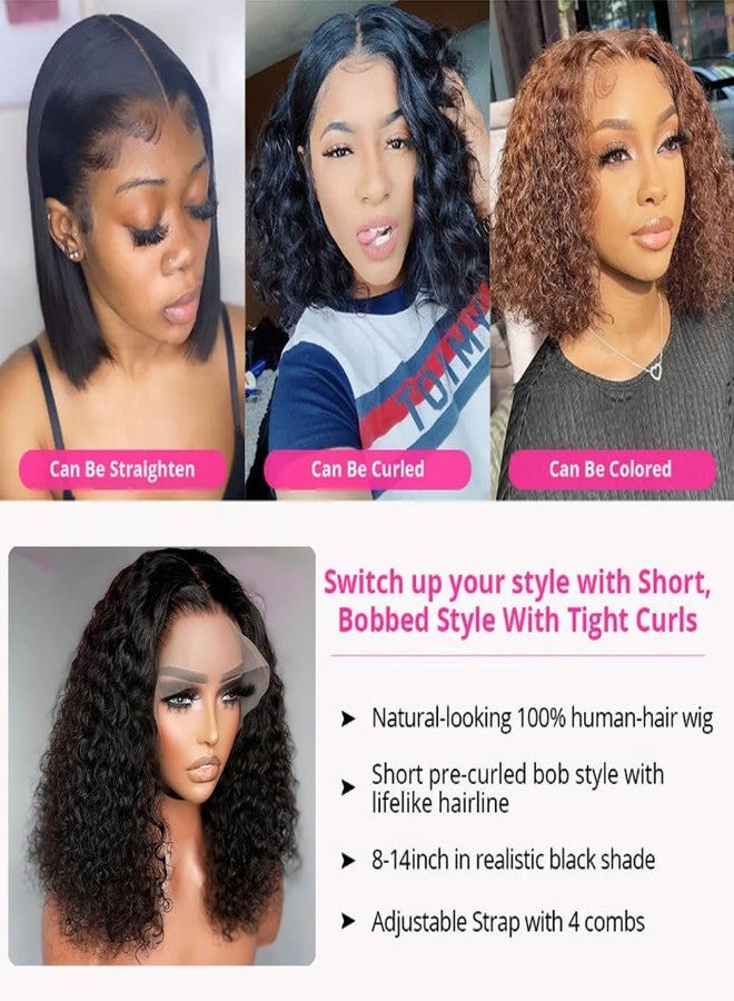 جينهونغز باروكة جينهونغزي بوب مجعدة، باروكة شعر بشري، باروكة أمامية دانتيل، باروكة بوب أمامية دانتيل 13x4، باروكة شعر بشري مجعدة عميقة أمامية دانتيل للنساء ذوات البشرة السمراء وخط الشعر الطبيعي، 8 بوصات - Image 5